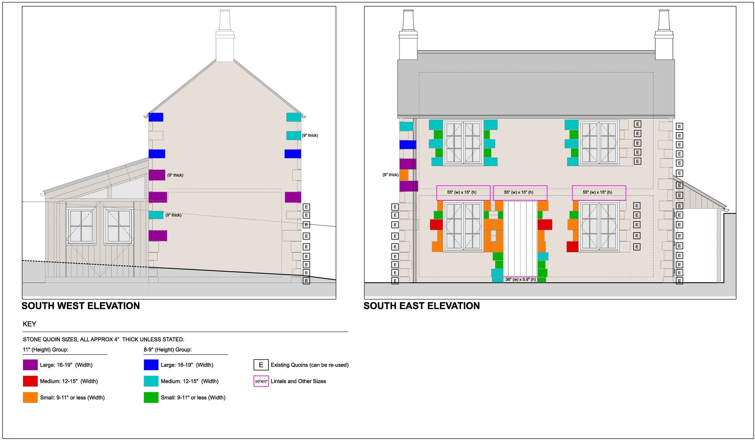 Timbercombe Quoins Schedule Drawing for stroud artists retreat project