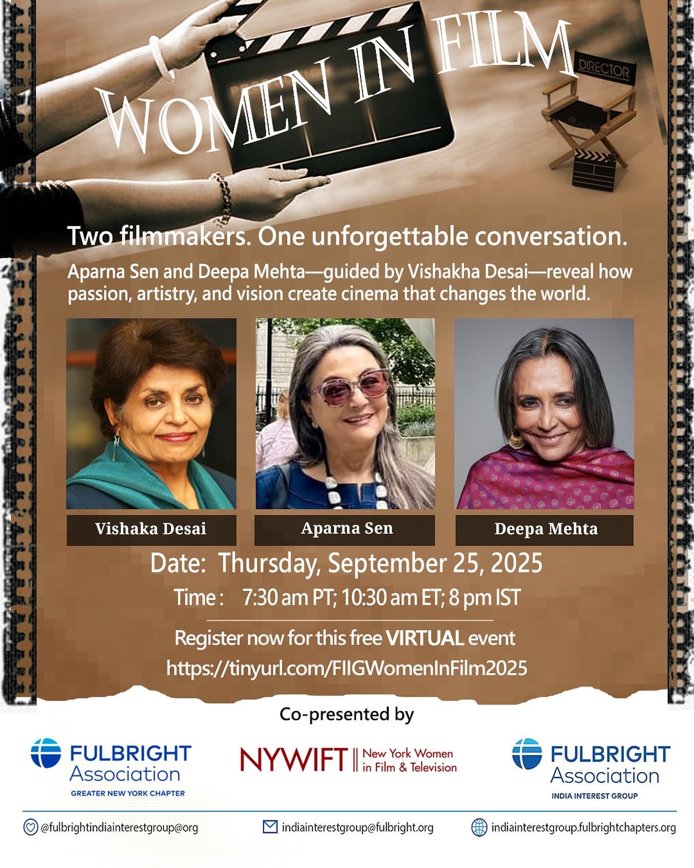 Calling all film enthusiasts and storytellers!✨🎥 &nbsp;

Don&rsquo;t miss this exclusive opportunity to go behind the scenes with acclaimed filmmakers Aparna Sen and Deepa Mehta as they share their bold approaches to storytelling and creative collab