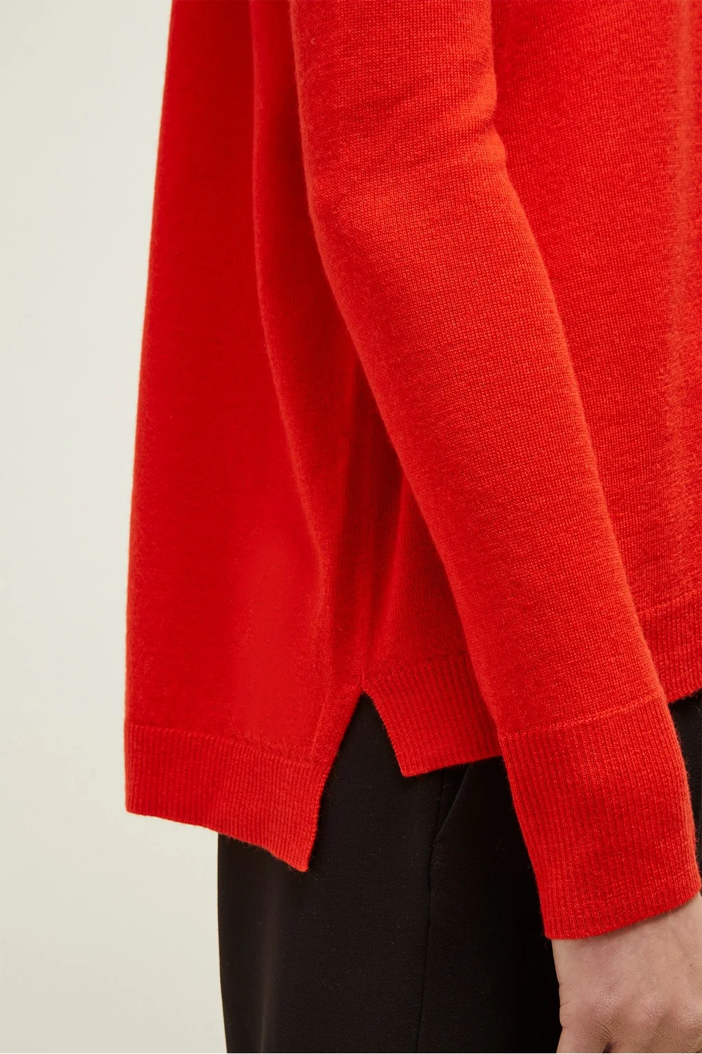 fine knit red sweater with side slit