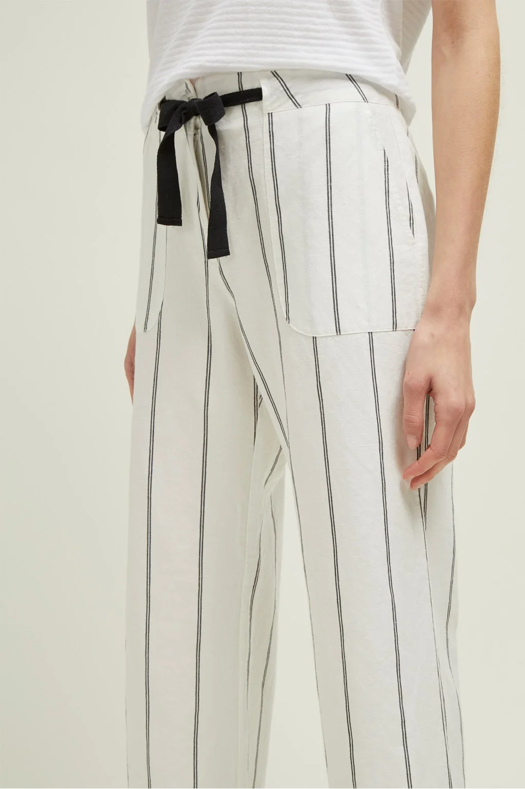 black and white stripe wide leg trousers