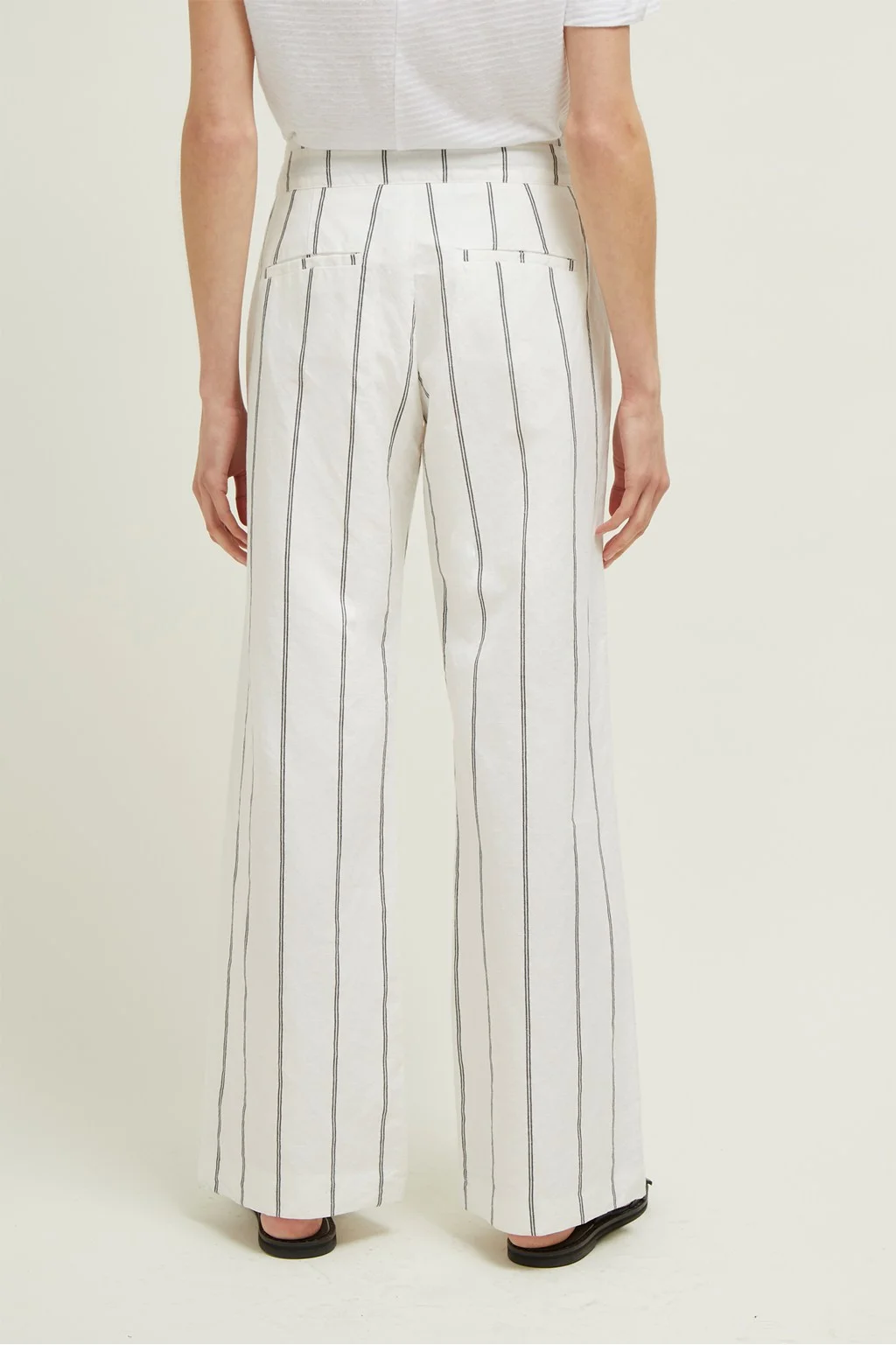 black and white stripe wide leg trousers