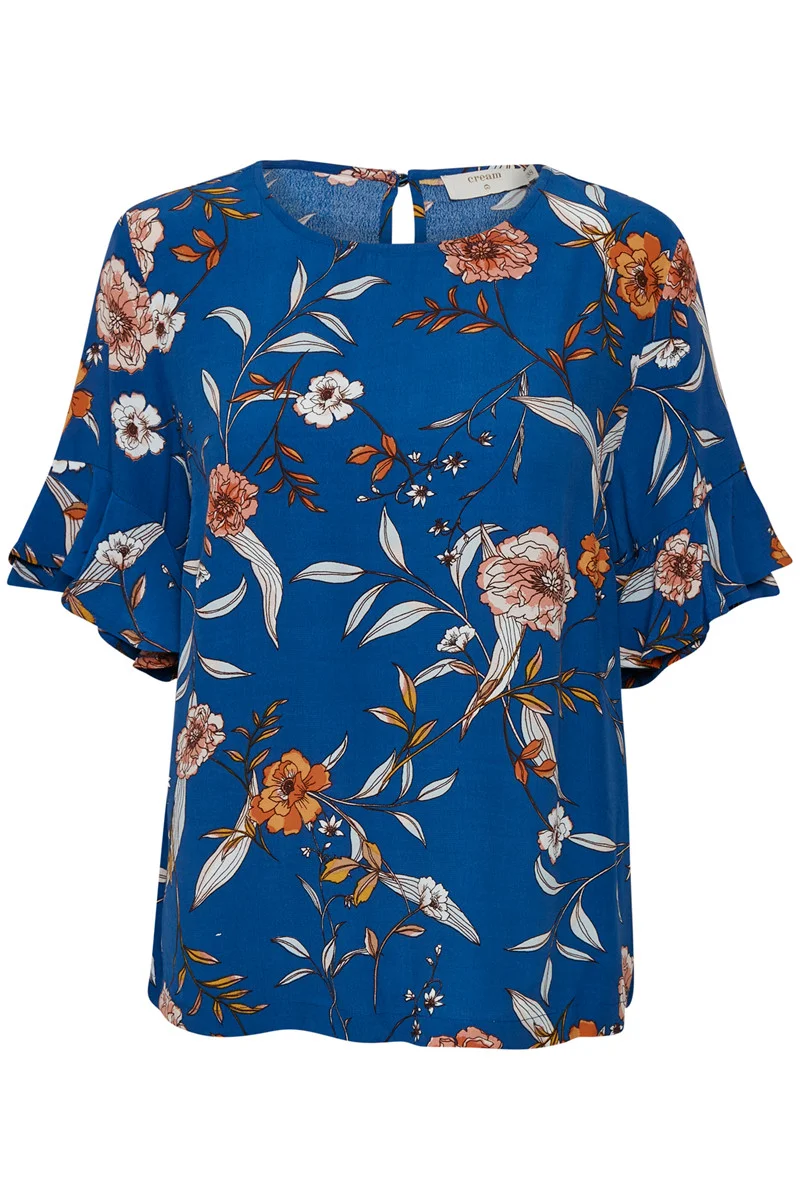 blue floral short sleeve top