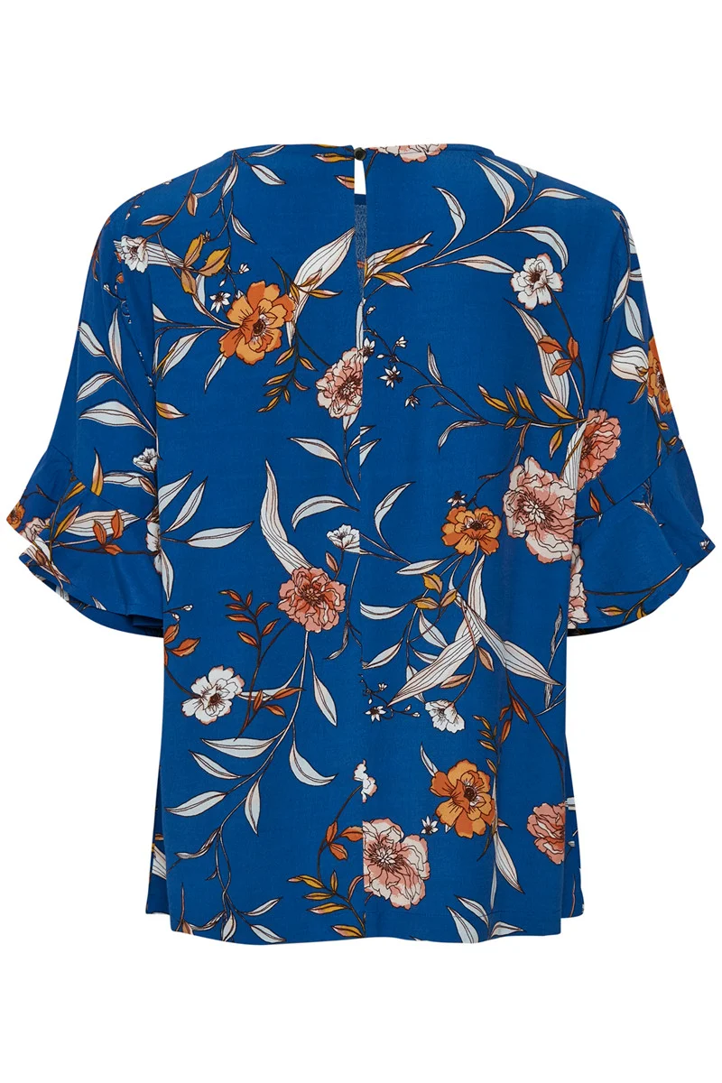blue floral short sleeve top