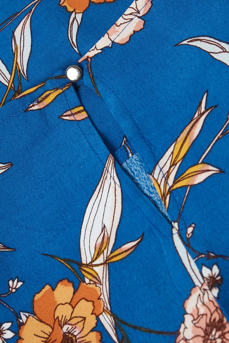 blue floral short sleeve top