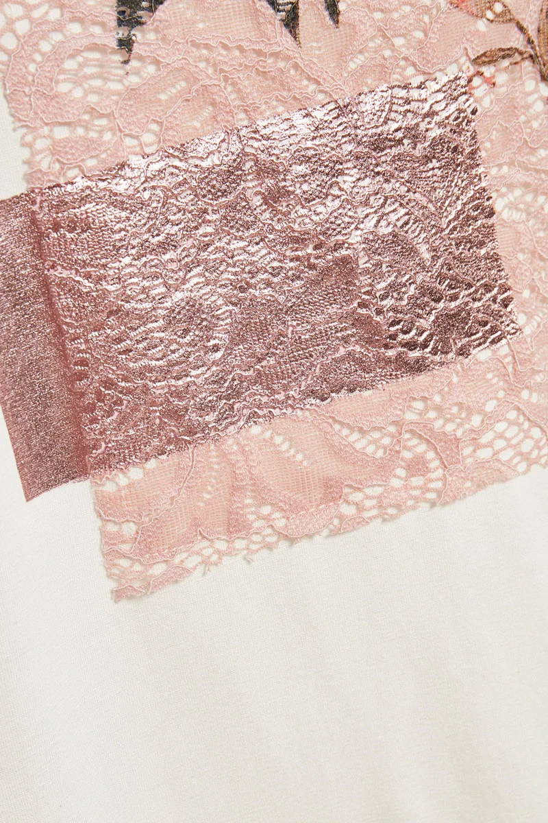 cream t shirt with blush print