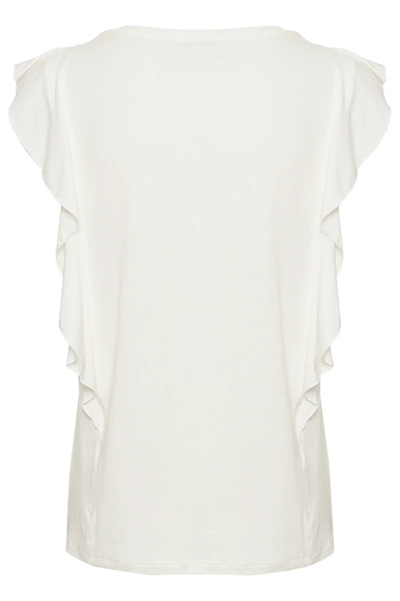 cream t shirt with black print