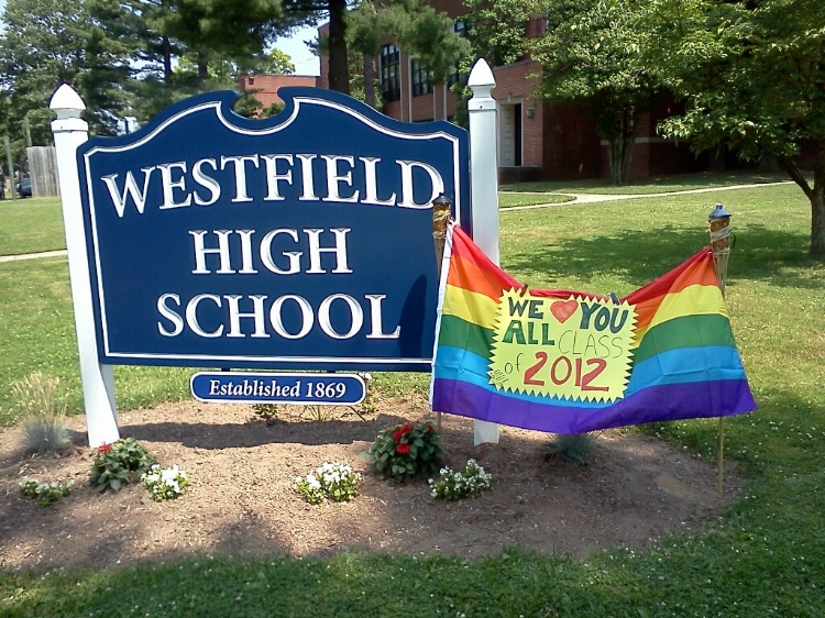 The pride sign was added early on the morning of WHS commencement 2012 by an alumna identifying herself as a member of the class of 2006. 