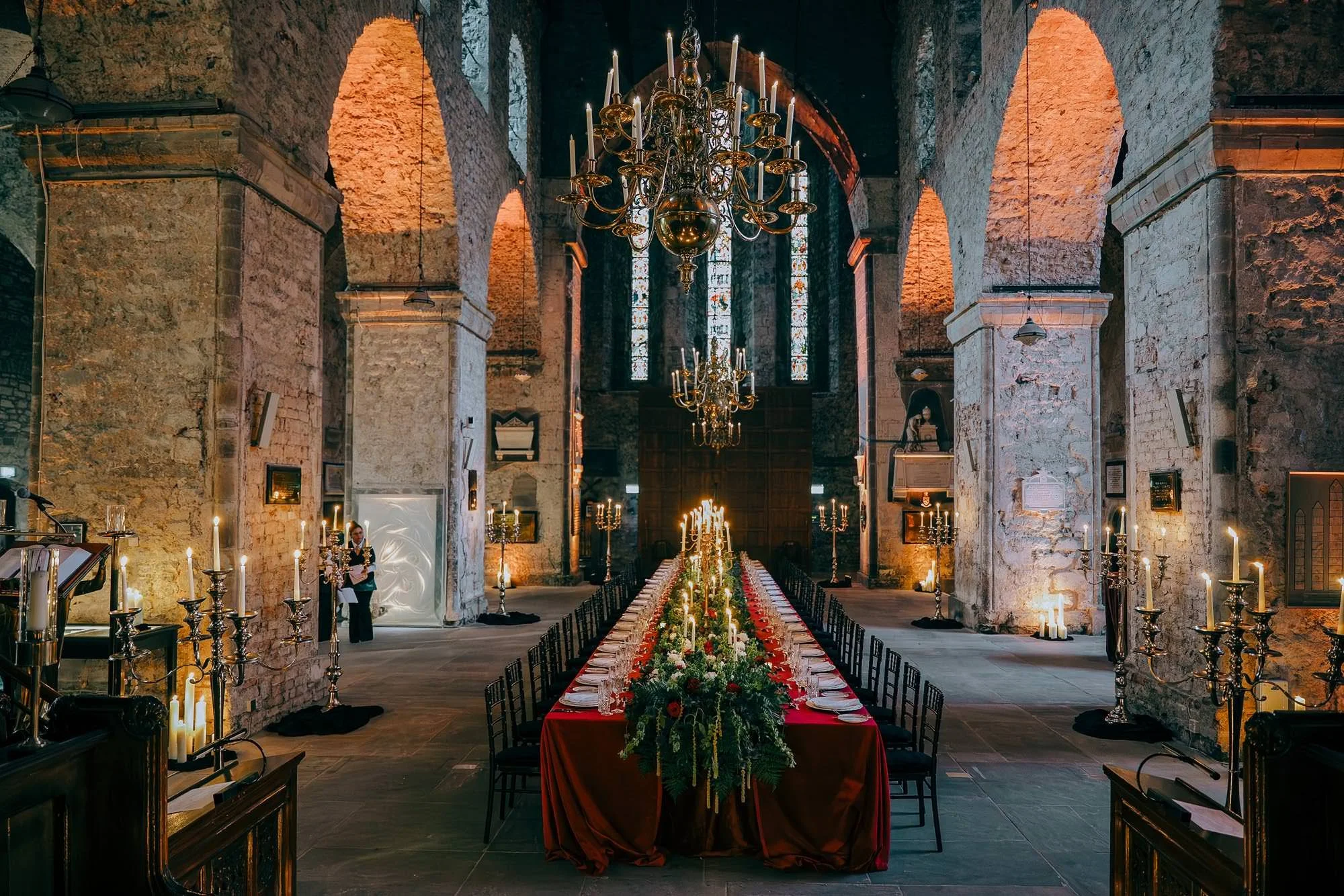 Candlelit gala dinner in a medieval cathedral for an incentive travel group in Ireland