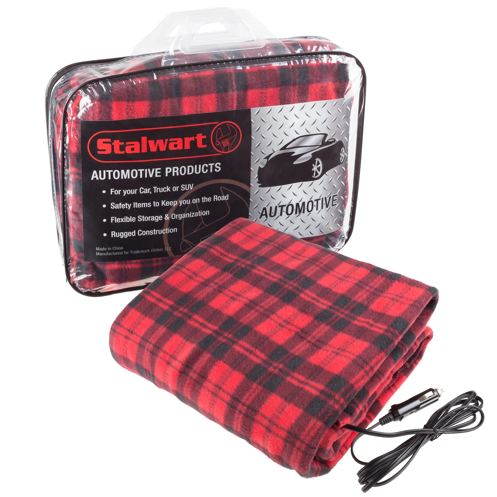 Stalwart 12 Volt Red Plaid Electric Blanket for Automobile