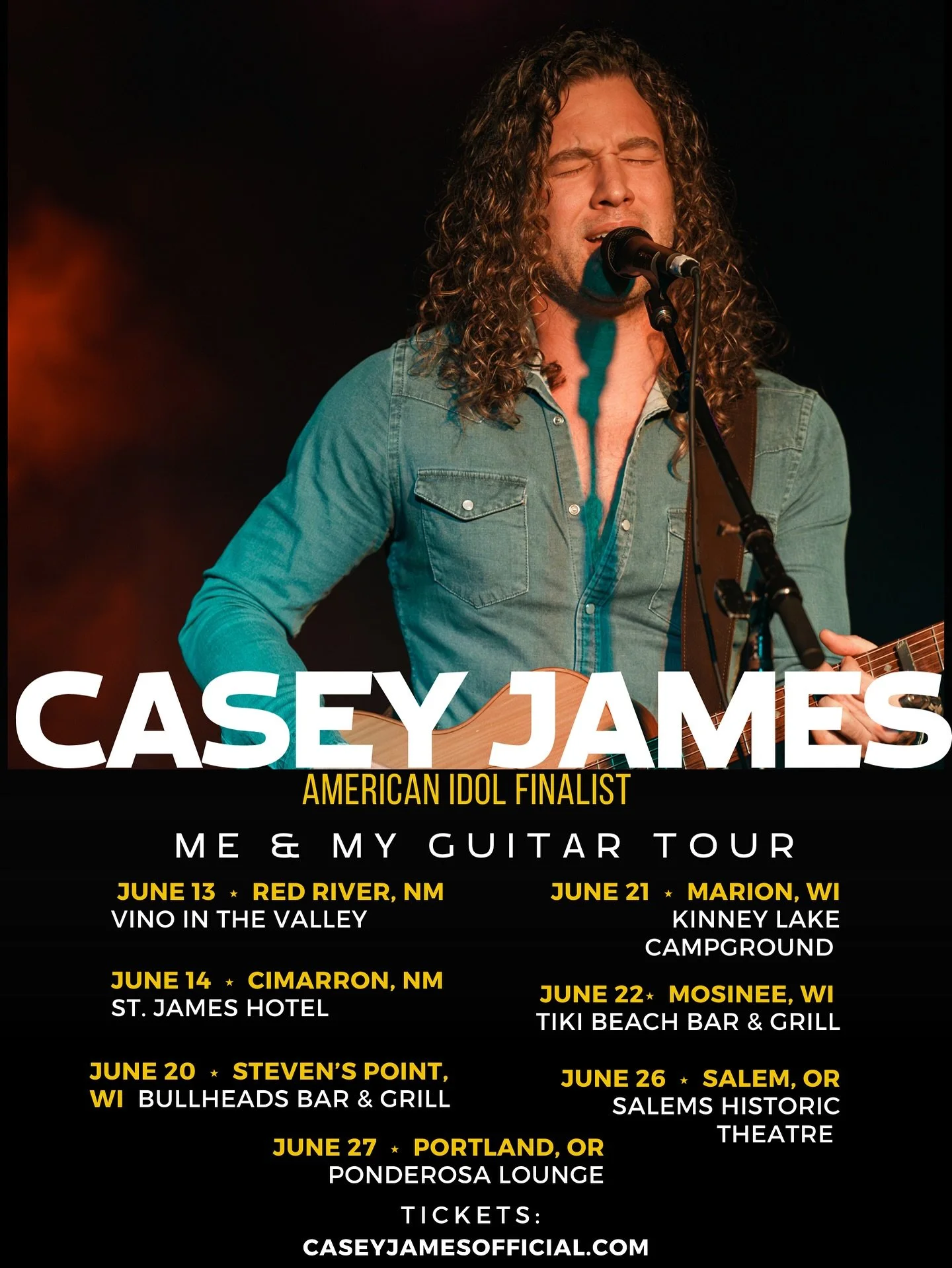 **UPCOMING JUNE SHOWS** ME &amp; MY Guitar Tour 

June 13 - Vino in The Valley in Red River, NM FREE
June 14-  Cimarron, NM @historicstjameshotel FREE
June 20-  Steven's Point, WI @bullheadsbarandgrill 
June 21-  Marion, WI @kinneylakecampground 
Jun