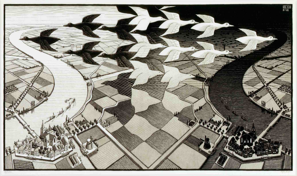 M.C. Escher, Day and Night, 1938.png