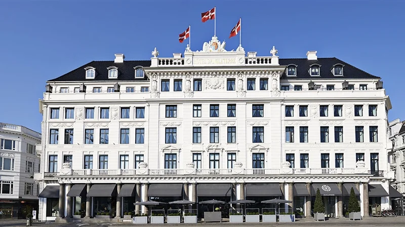 The front view of the Hotel d’Angleterre in Copenhagen is a beautiful and arresting sight.