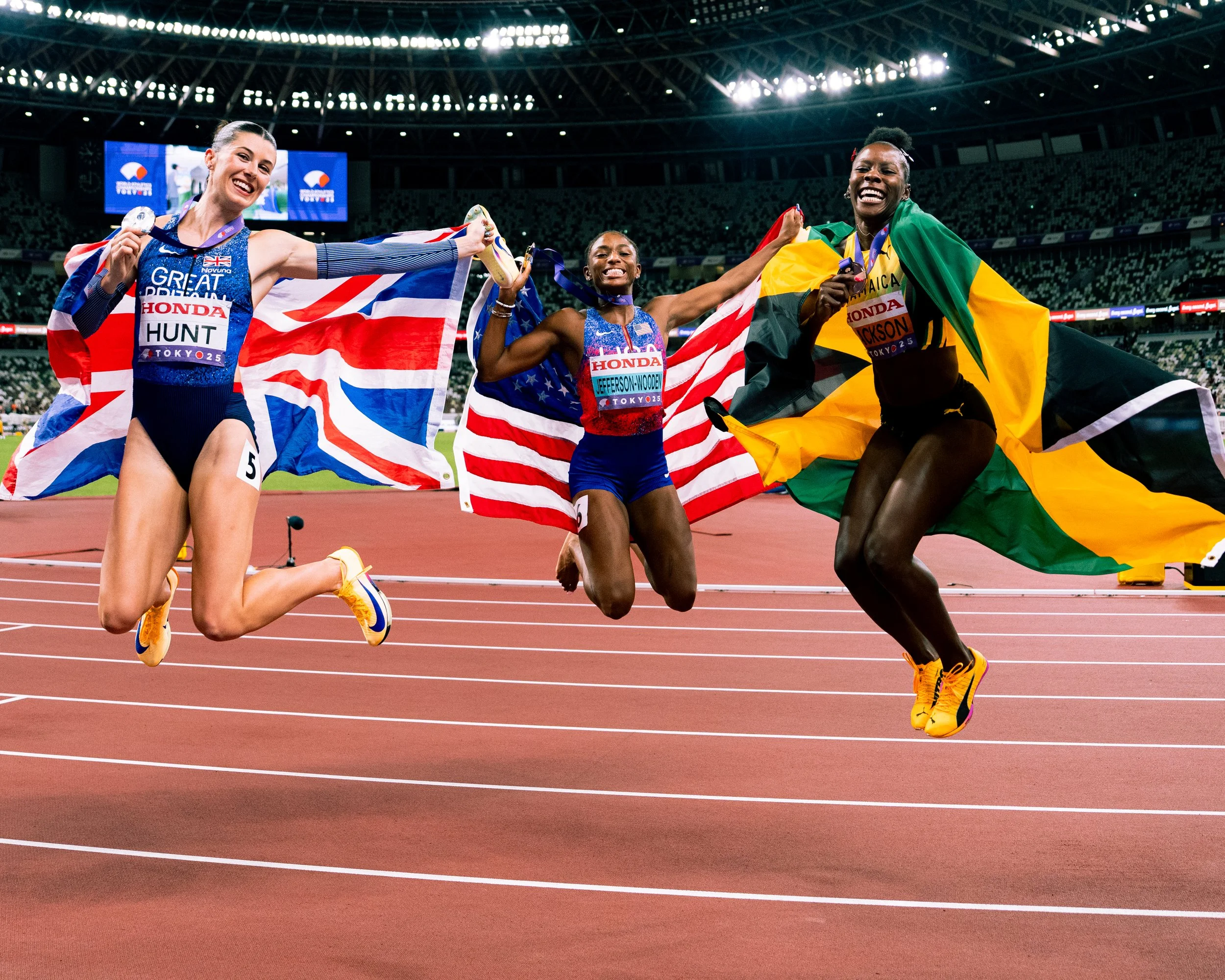 Women's 200m medalists. Photo by Tyler DeWaard.