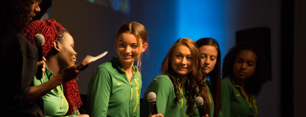 The TrackTown USA community celebrated the 2018 NCAA indoor titles of the DMR women and Sabrina Southerland at the Downtown Athletic Club on April 3. (Photo: Theo Mechain / TrackTownUSA)
