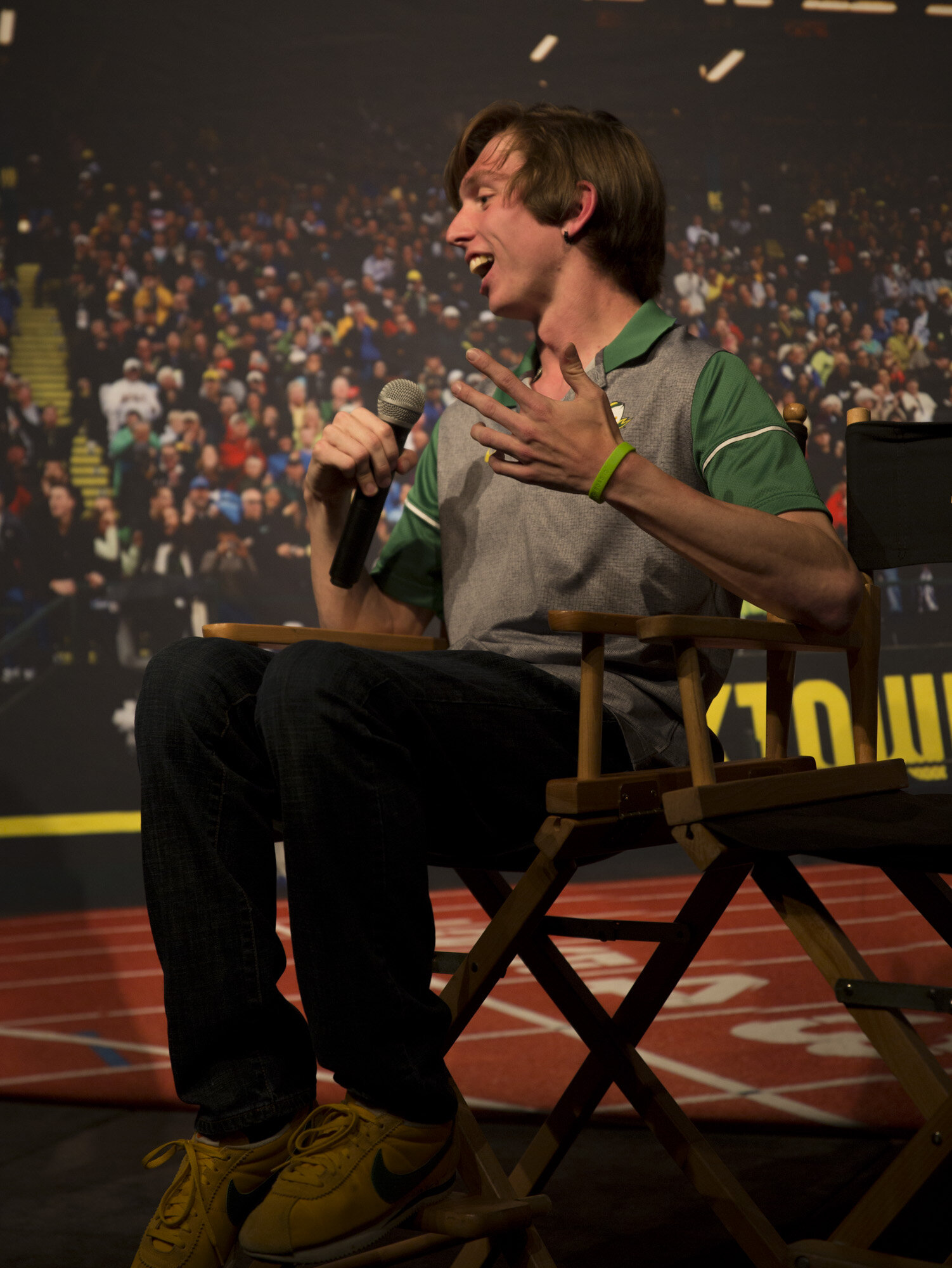 Justin Gallegos discusses his upcoming half marathon goals. (Photo: Theo Mechain / TrackTown USA)