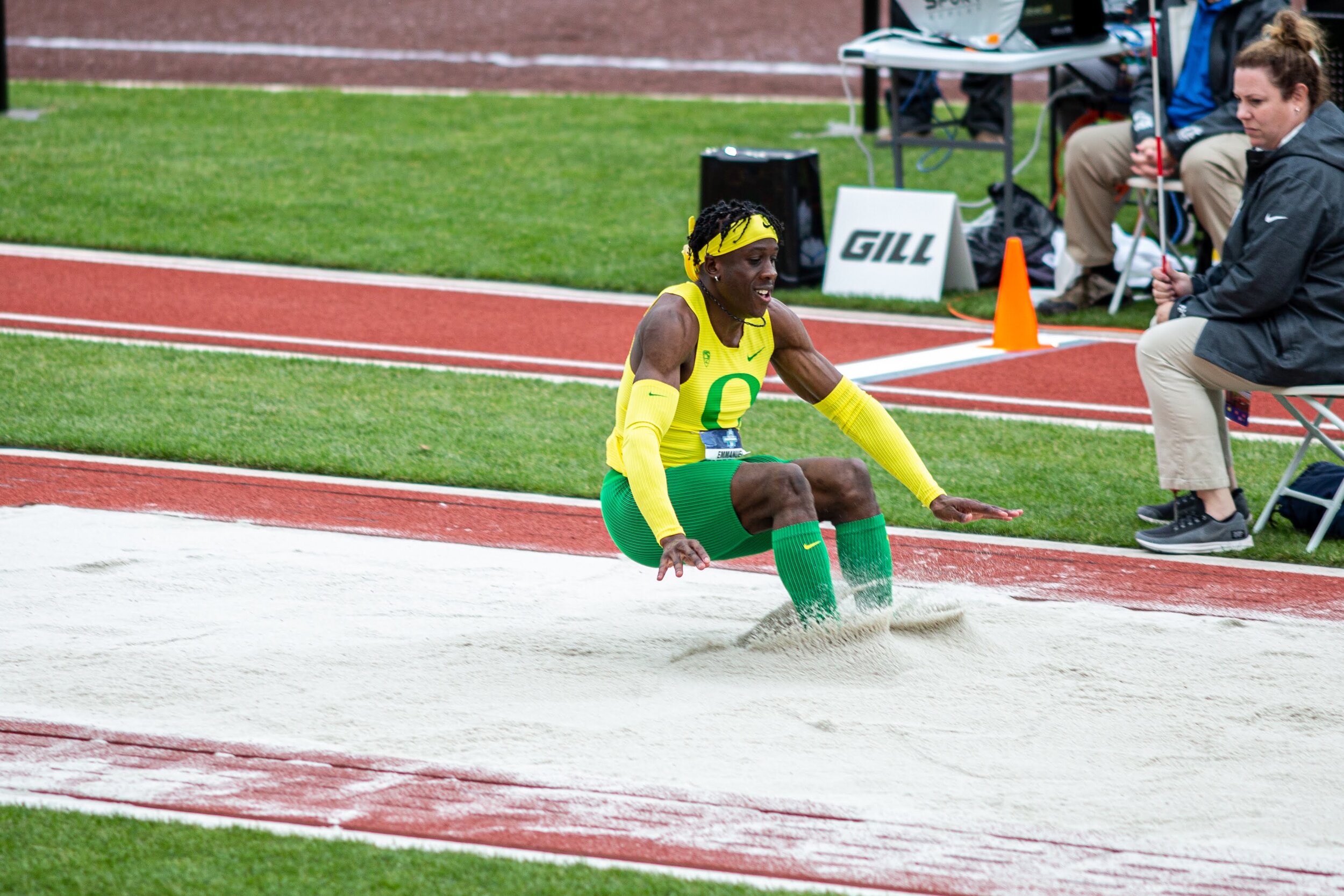 Oregon’s Emmanuel Ihemeje wins the triple jump national title in front of a home crowd. Photo by Otto Horiuchi