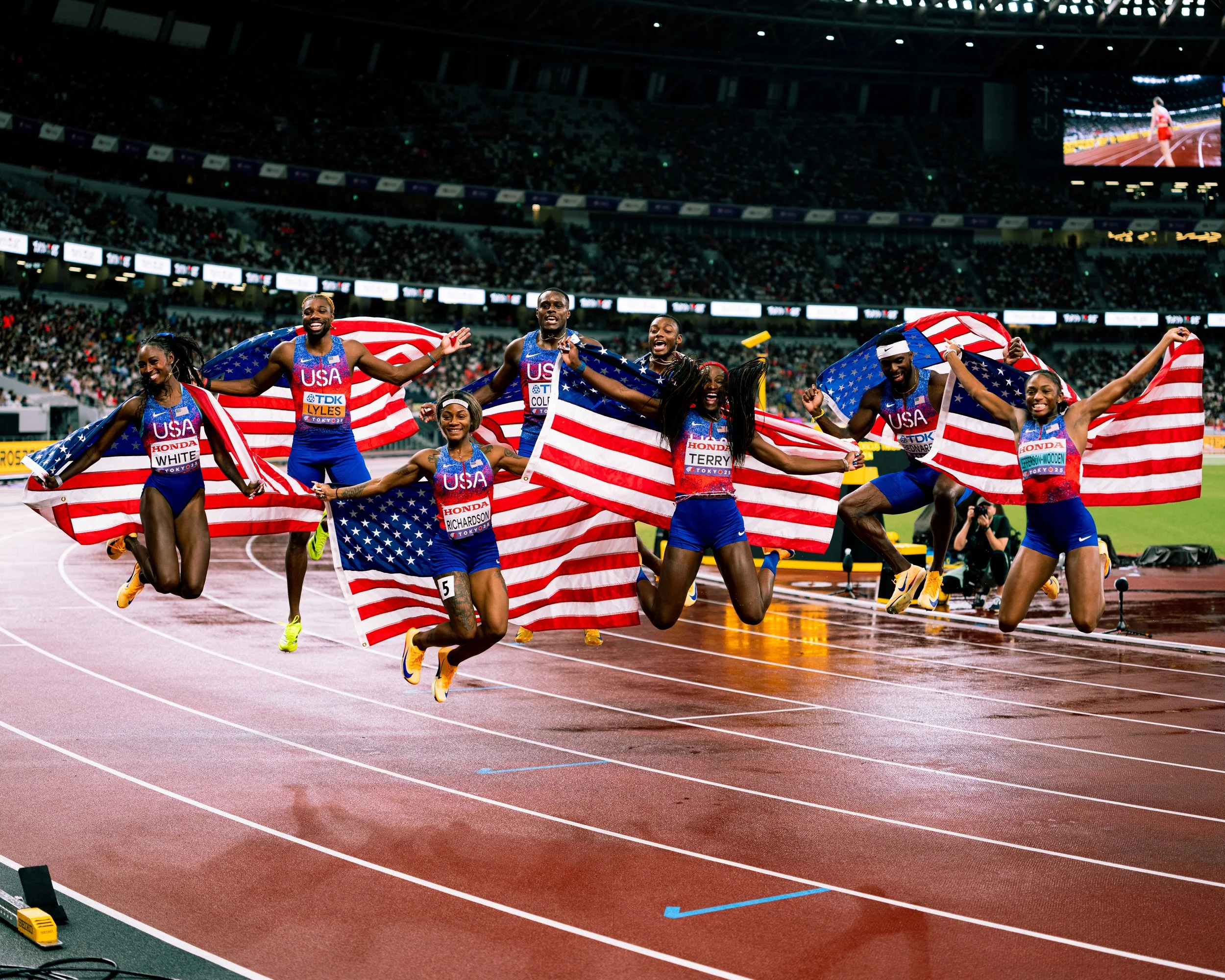 Team USA 4x100m relay athletes. Photo by Tyler DeWaard.
