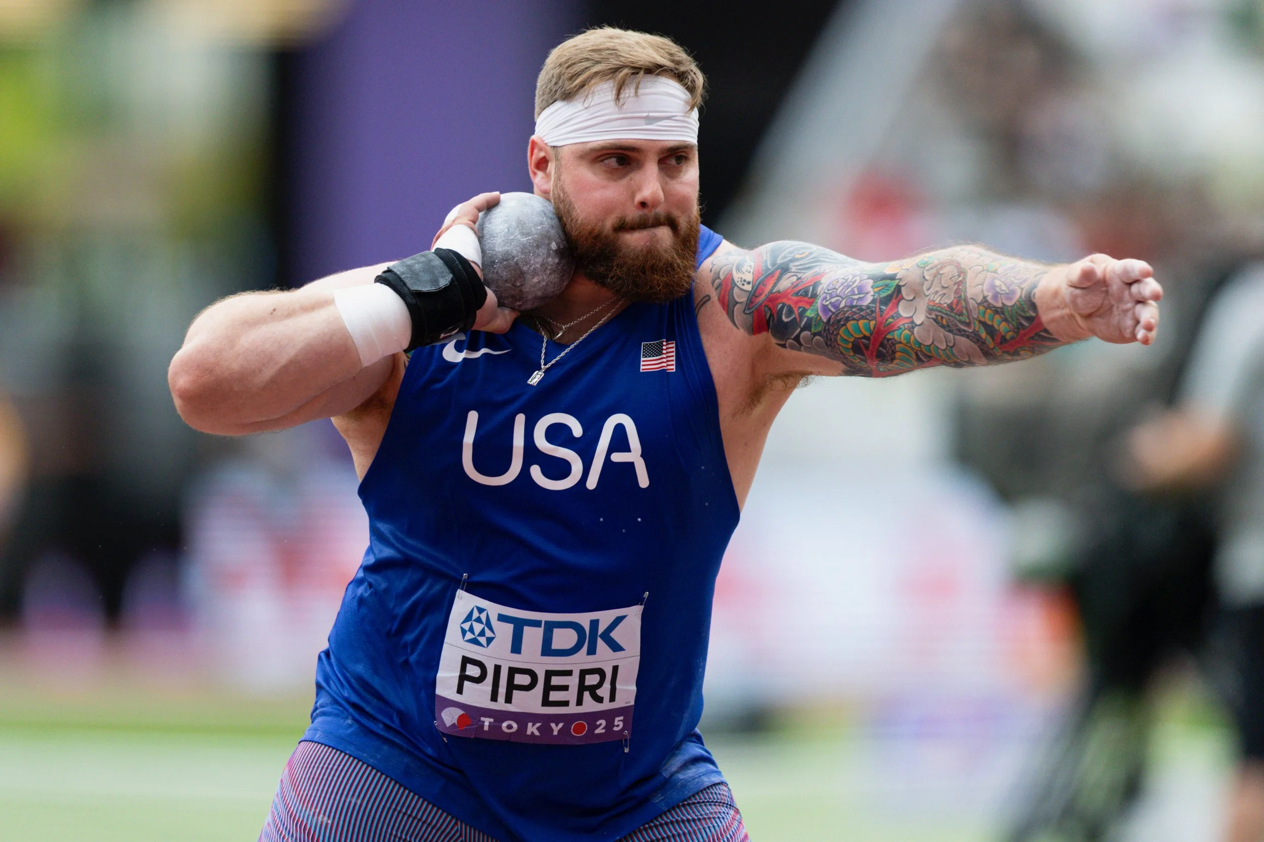 Adrian 'Tripp' Piperi, Men's Shot Put. Photo by Logan Hannigan-Downs.