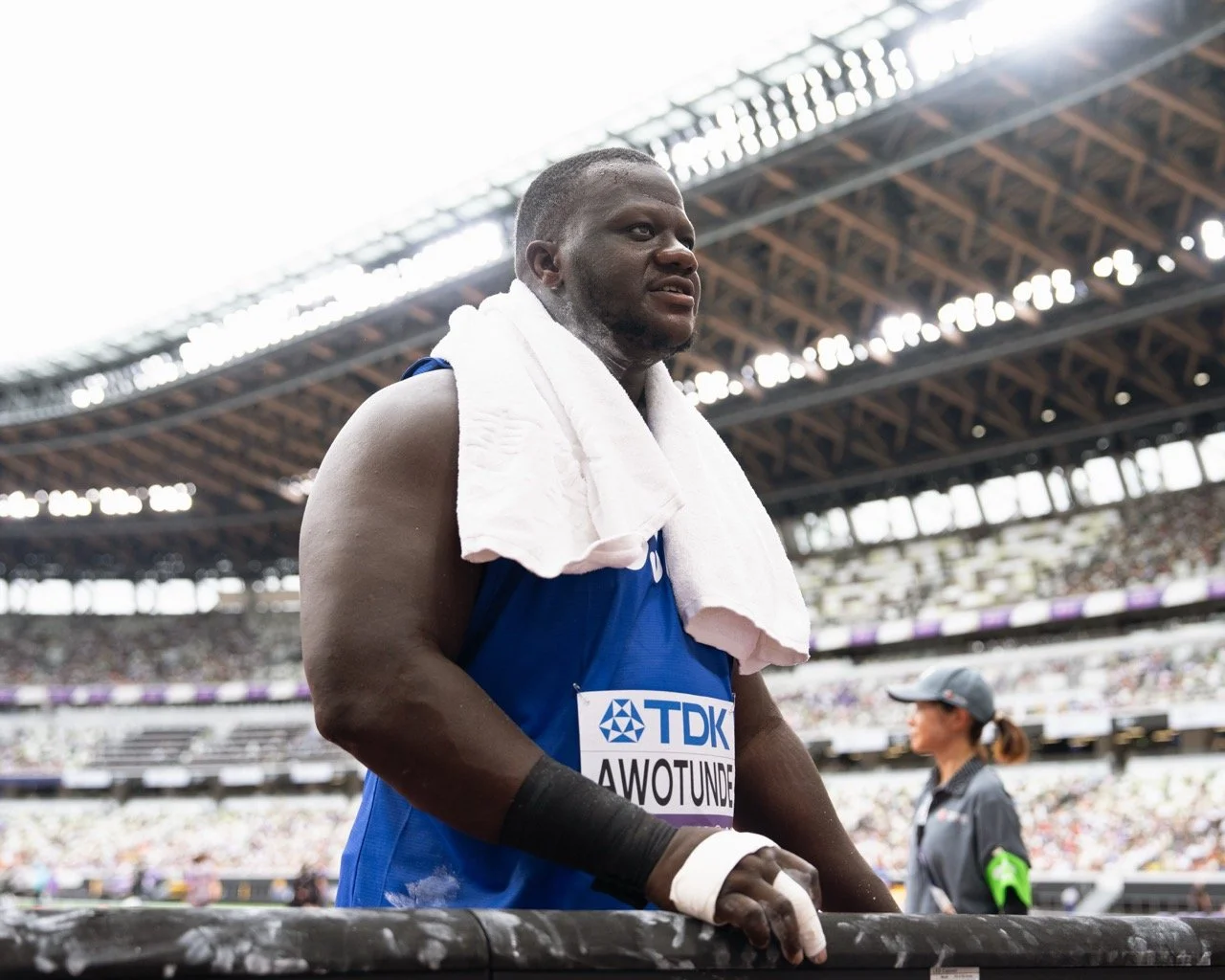 Josh Awotunde, Men's Shot Put. Photo by Tyler DeWaard.
