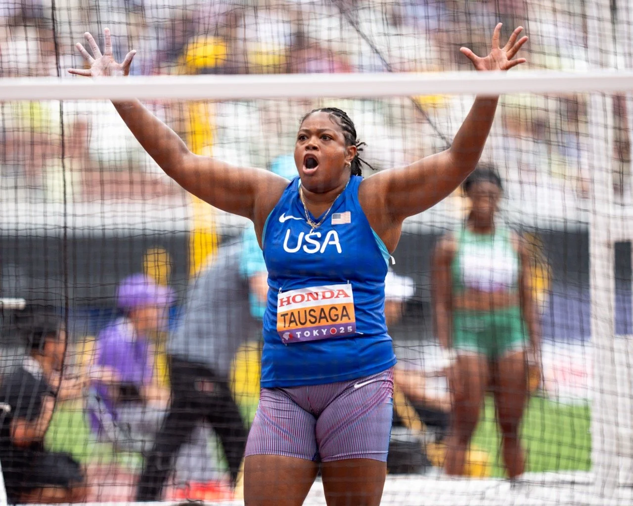 Laulauga Tausaga, Women's Discus Throw. Photo by Tyler DeWaard.