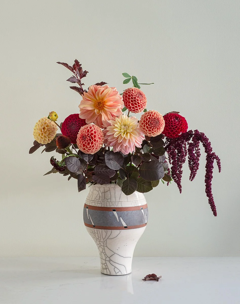 Kate's Dahlias. Vintage Peter Downing Vase.
