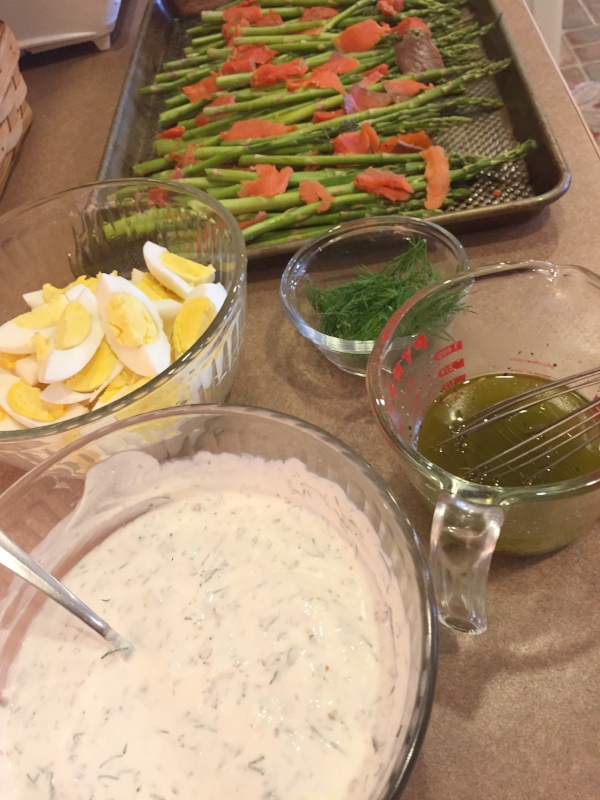 All the components of the Roasted Asparagus dish ready to be combined and served up on a pretty platter for Easter dinner!