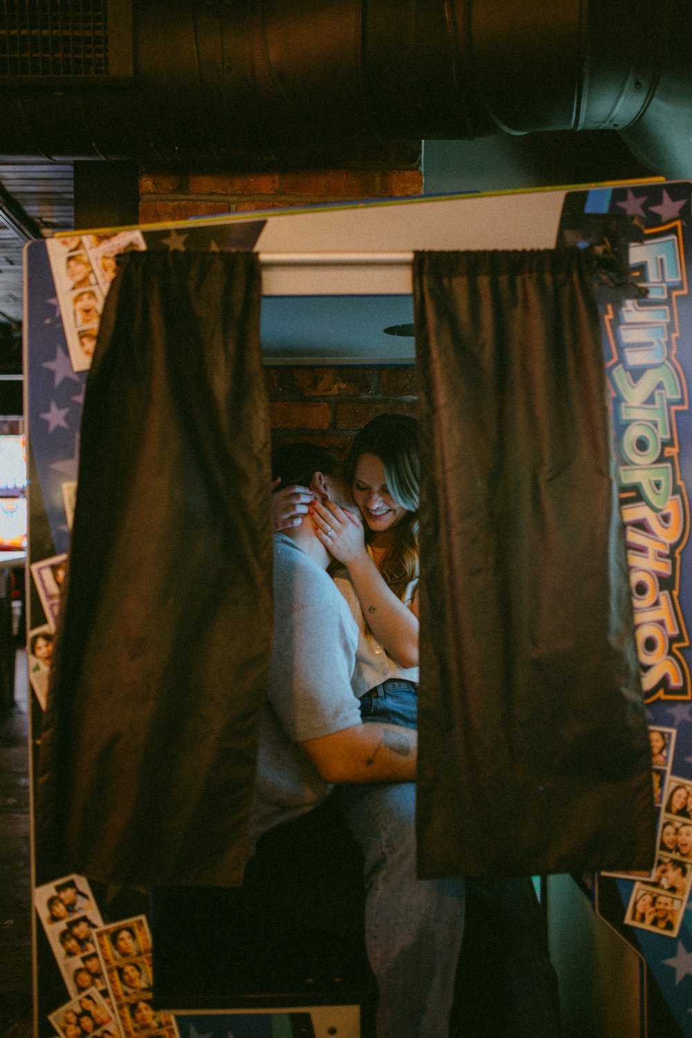 denver arcade engagement photos retro photobooth