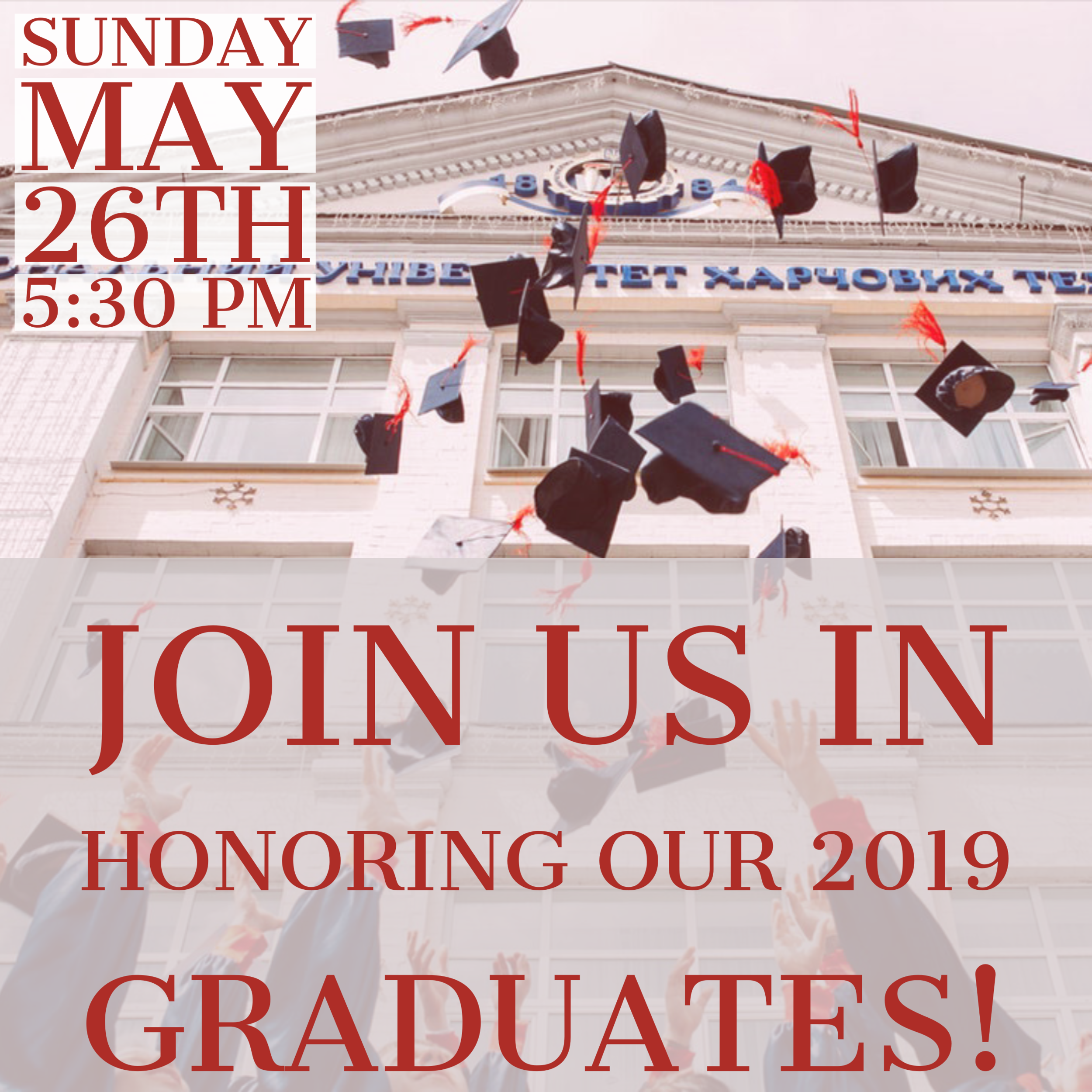 Join us, May 26th at 5:30 PM as we honor our 2019 graduates and announce our scholarship award.We are excited to celebrate amazing accomplishments and new adventures.Please click the button below to reserve your seat.