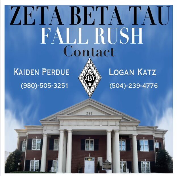 🚨FALL 2024 RUSH🚨

If you are interested in rushing ZBT for the Fall 2024 semester fill out the rush link in bio or reach out to our Recruitment Director Kaiden Perdue or Rush Chair Logan Katz. You can also reach out to Rush Chair Asher Smokey at (2