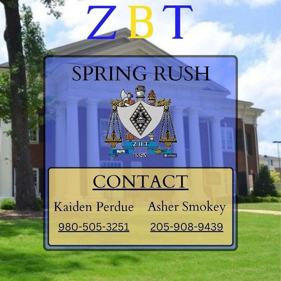 Spring rush is here! Reach out to our rush chairs any time for information regarding the rush process and any events we will be having in the coming weeks. #rushzbt