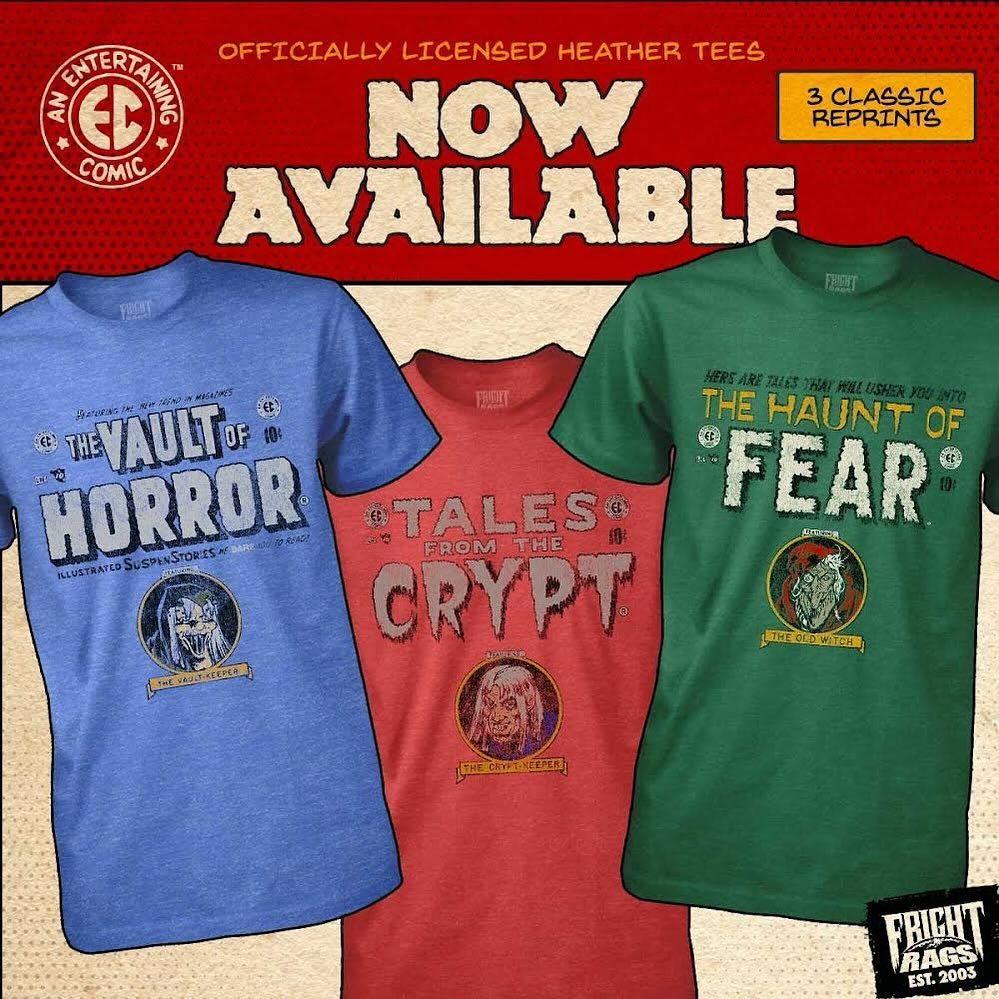 AVAILABLE NOW! We&rsquo;ve re-stocked three classic officially licensed EC Comics color tees! Get them today at @frightrags 💀📚
