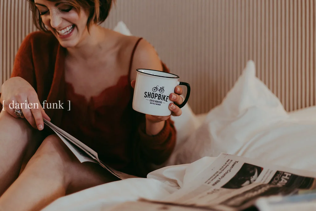 Tee hee, underpants. PS I'm a shameless plug for my friends' businesses, so here's a Shopbike Coffee Roasters mug. Sans coffee. 