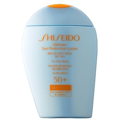    The Shiseido Ultimate Sun Protection Lotion is often recommended for people with more sensitive and dry skin:  