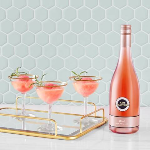   Kim Crawford Rosé Mimosa   &nbsp;  Ingredients:  ¼ cup and 2 Tbsp sugar  ¼ cup and 2 Tbsp water  1 bottle Kim Crawford Rosé  ½ bottle Ruffino Prosecco  8 rosemary sprigs to garnish  &nbsp;  Directions:   In a small saucepan bring the sugar and wate