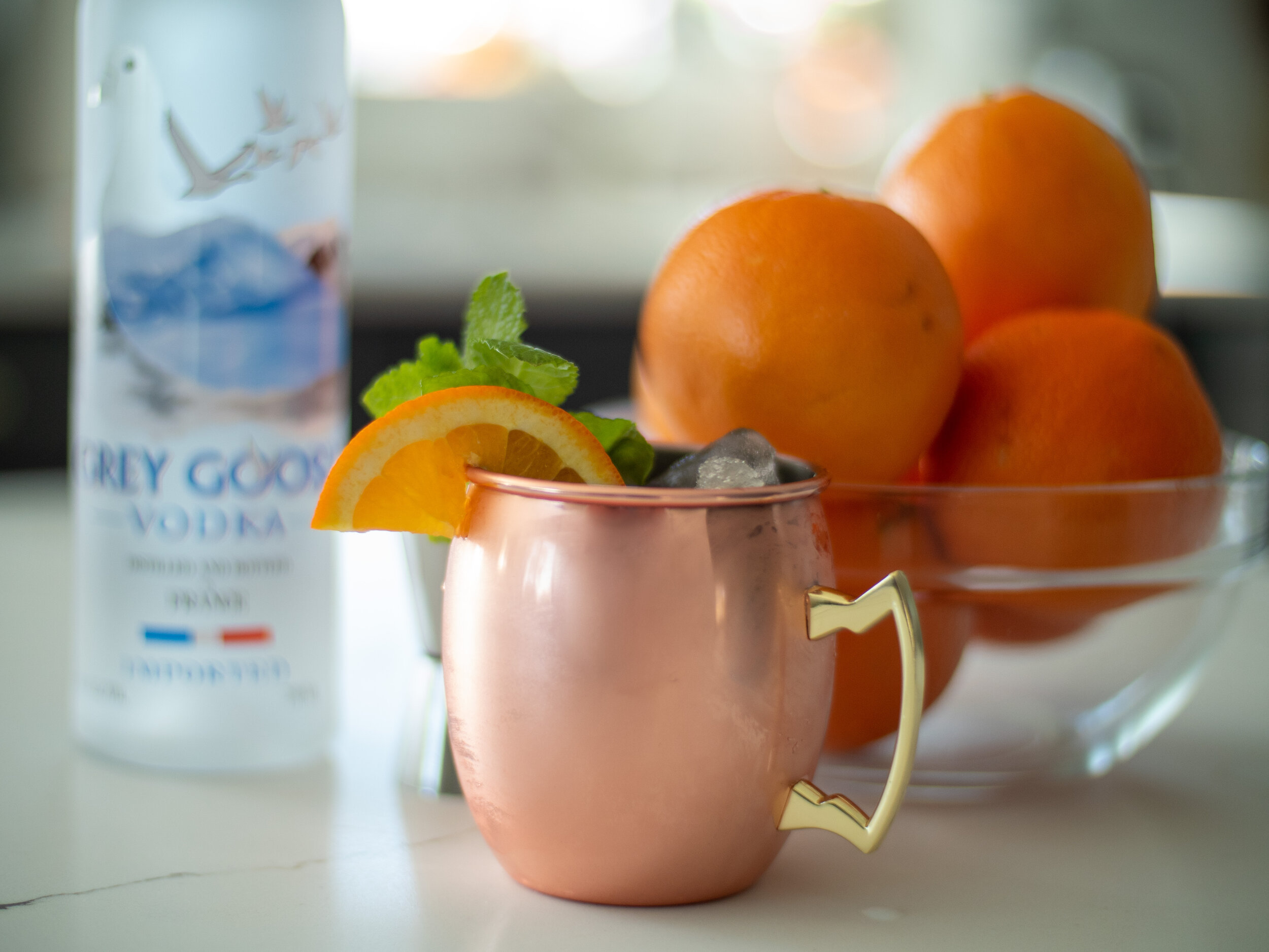   Dale Moss’s Game Day Mule   Ingredients:  1 ½ oz Grey Goose&nbsp;Vodka  ½ oz Martini Riserve Rubino  ½ oz Lime Juice  Fever Tree Spice Orange Ginger ale  Orange wedge   Combine the first three ingredients in a cocktail shaker. Shake and pour over i