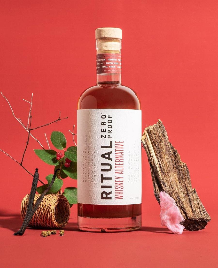   Ritual Whiskey Alternative   In an Old Fashioned or Manhattan, our all-natural botanicals marry happily with orange, bitters and vermouth. Most notable are fragrances of American Oak, sugar floss and vanilla with a finish of organic peppercorn and 