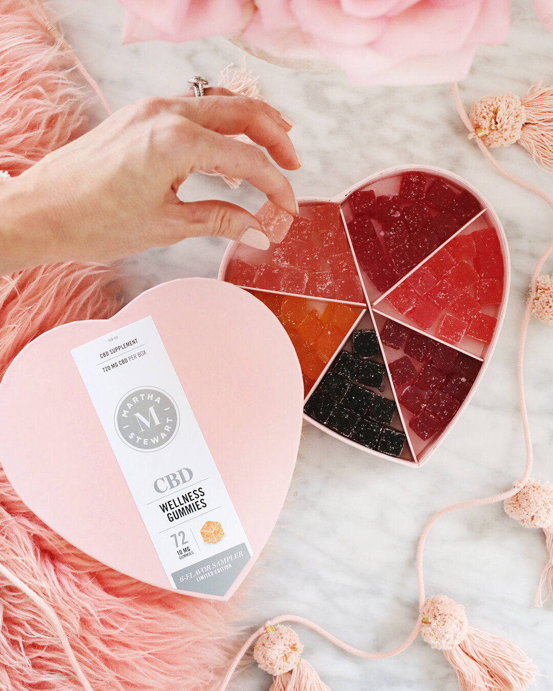    Martha Stewart&nbsp;CBD Wellness Gummies 6 Flavor Sampler ($69.99):    Martha created this beautiful heart shaped gift box, just in time for Valentine’s Day, with flavors inspired from her garden that taste as wonderful as they make you feel. The 
