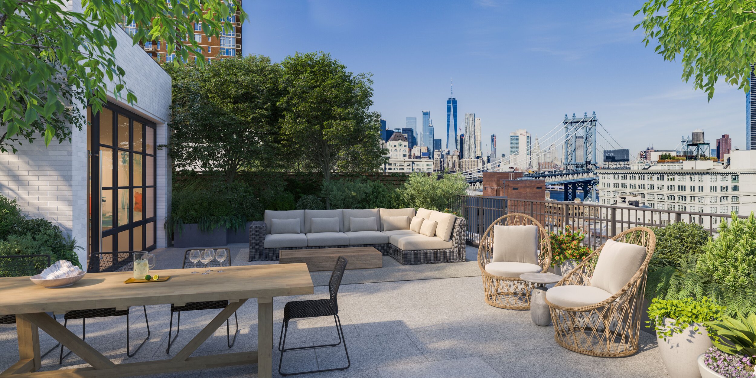  At Dumbo’s&nbsp; Front&nbsp;&amp;&nbsp;York ,&nbsp; residence 8X &nbsp;features an 845-square-foot rooftop terrace with a grill, which lends itself to extraordinary outdoor entertaining. The space can accommodate a large dining table and a row of da