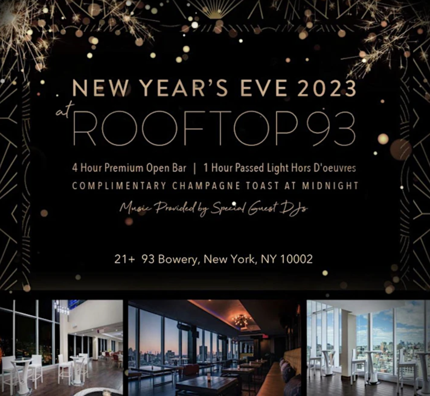 NYE 2023 at Rooftop 93 Downtown Manhattan Breathtaking Skyline Views!