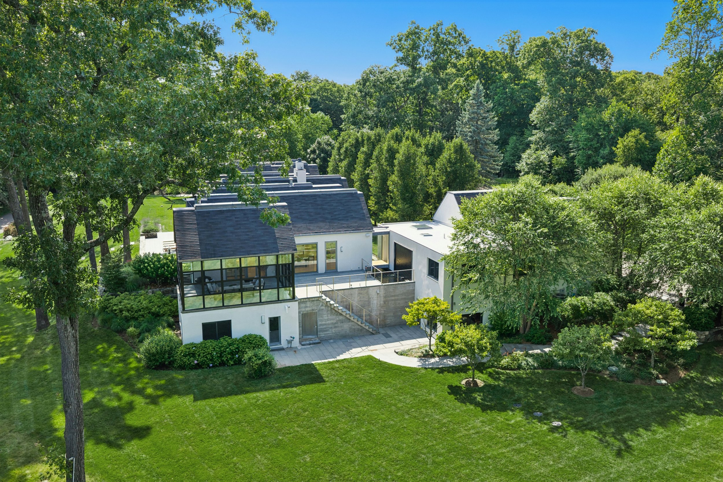 Aerial view of Rob Zombie's former Weston, Connecticut estate, the Origami House, listed for $6.5 million