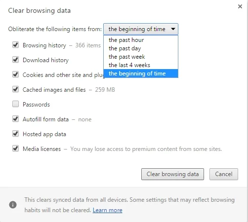 If you have the browser save passwords you may want to deselect that option while selecting all the others options.