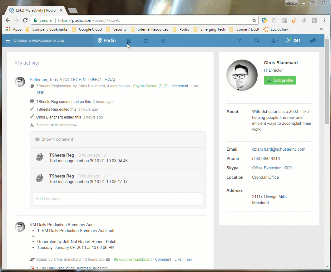 Find Colleagues in Podio "Connections"