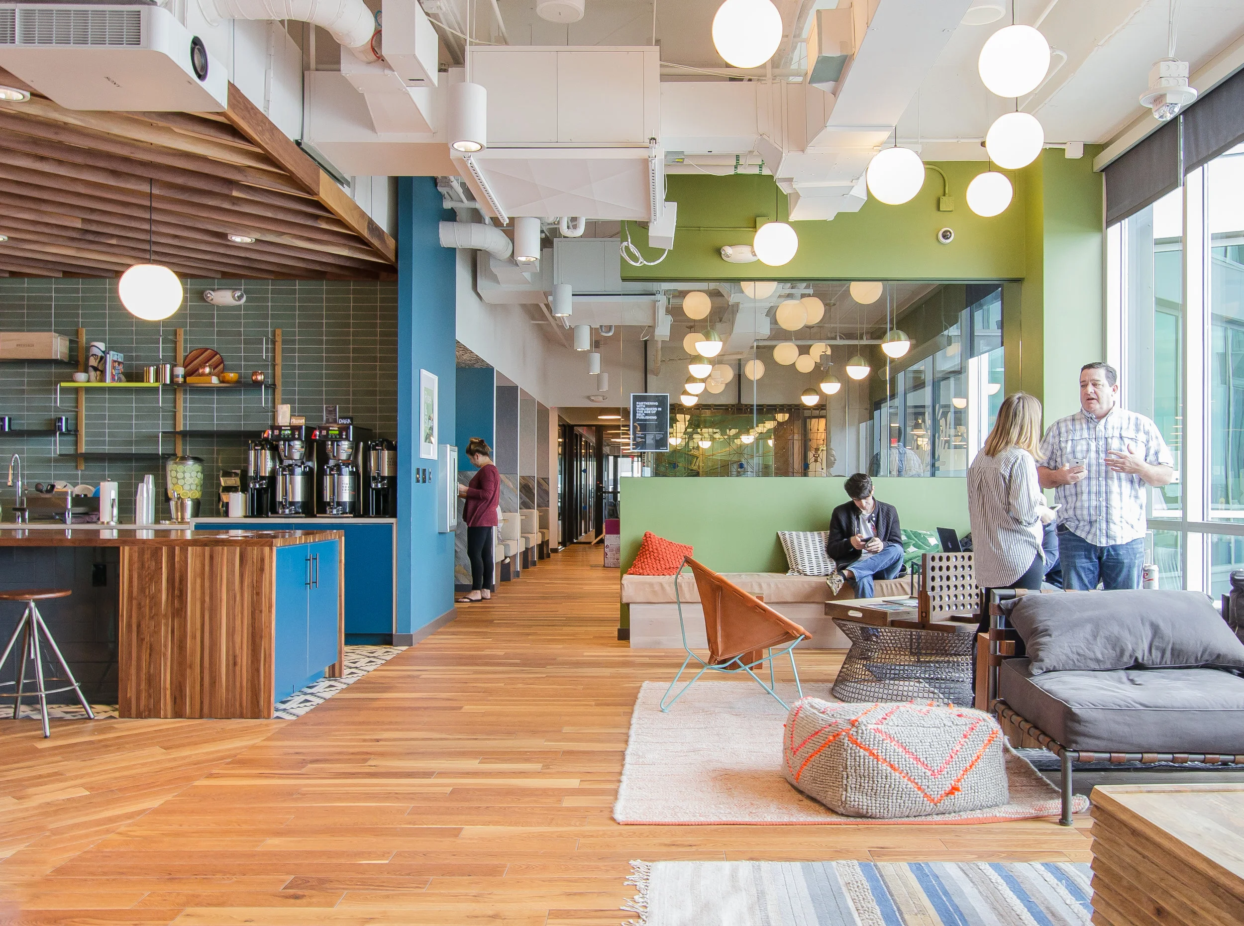 An open lounge area in the WeWork University Park location, Austin, TX.