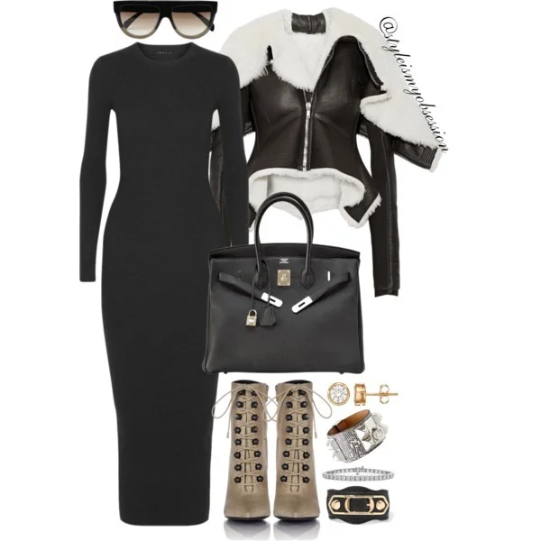 Style Inspiration To The Max Rick Owens Metro Biker Jacket Theory Ribbed Maxi Sweater Dress Balenciaga Ankle Boots.jpg