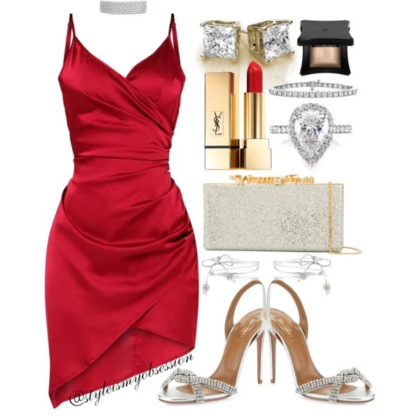 Style Inspiration Santa Baby Pretty Little Thing Red Satin Wrap Dress Aquazzura Sandal Jimmy Choo Celeste Clutch.jpg