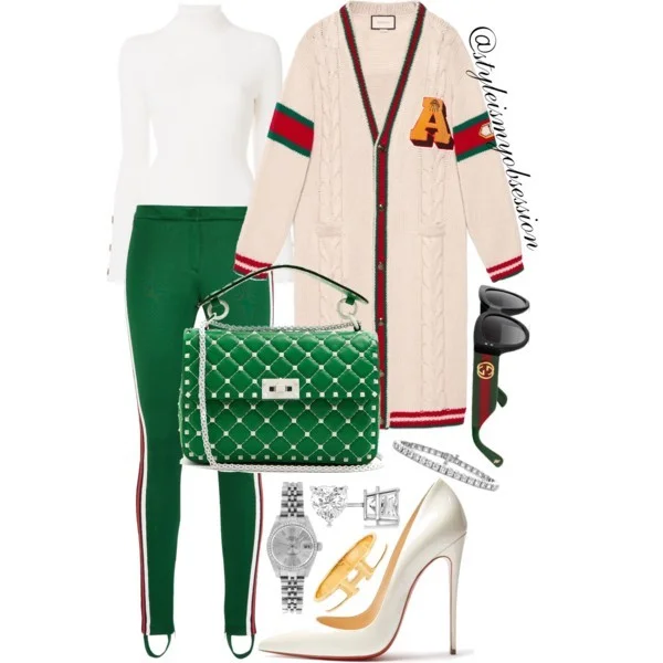 Style Inspiration Holiday Cheer Gucci Chunky Cable Knit Cardigan Gucci Striped Jersey Leggings Christian Louboutin So Kate Pump Valentino Free Rockstud Spike Bag.jpg