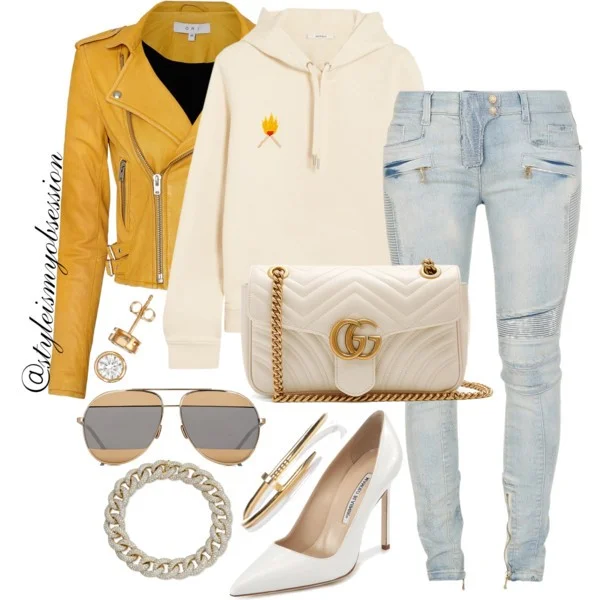 Style Inspiration Matchstick Ganni Sweatshirt Balmain Biker Jeans Manolo Blahnik BB Pump Gucci GG Marmont Bag.jpg