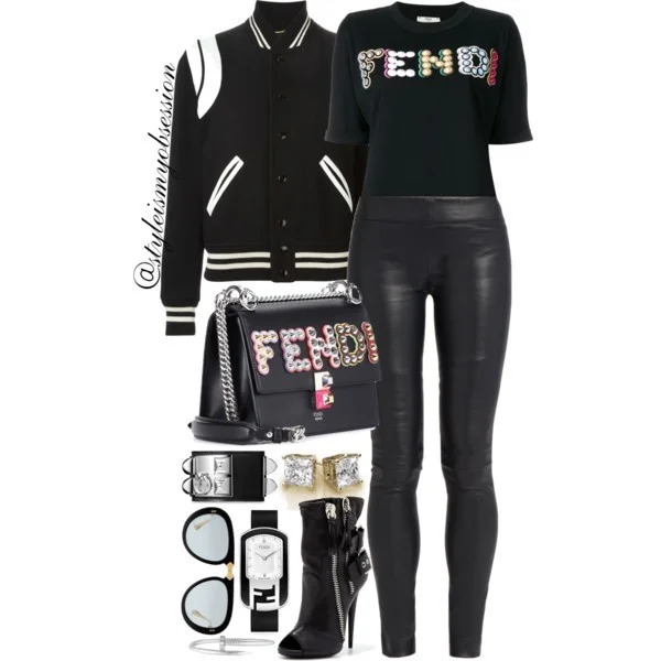 Style Inspiration F Is For Fendi Saint Laurent Varsity Jacket Fendi Fun Fair Logo T-Shirt The Row Leather Leggings Fendi Kan I Bag Giuseppe Zanotti Biker Peep Toe Booties.jpg
