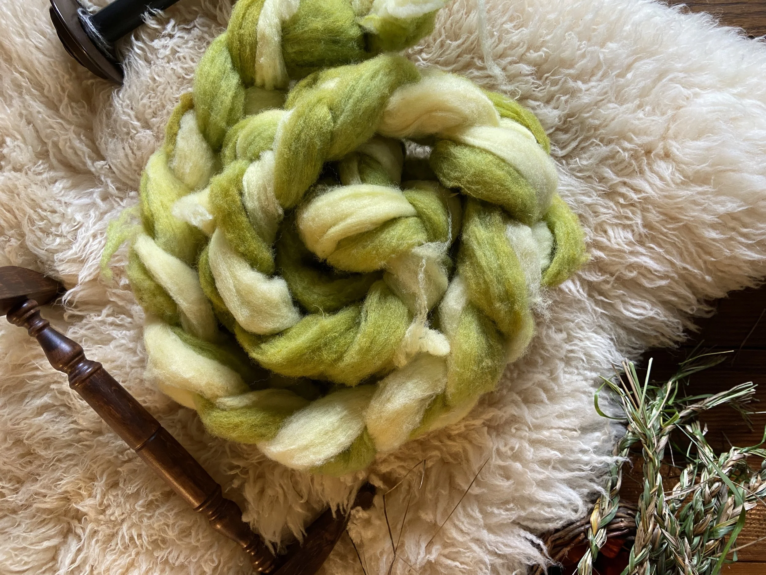 Hand Dyed Local Wool Roving | Great for Beginner Spinners | Wool Roving for weaving, spinning and felting projects. |. Split Pea