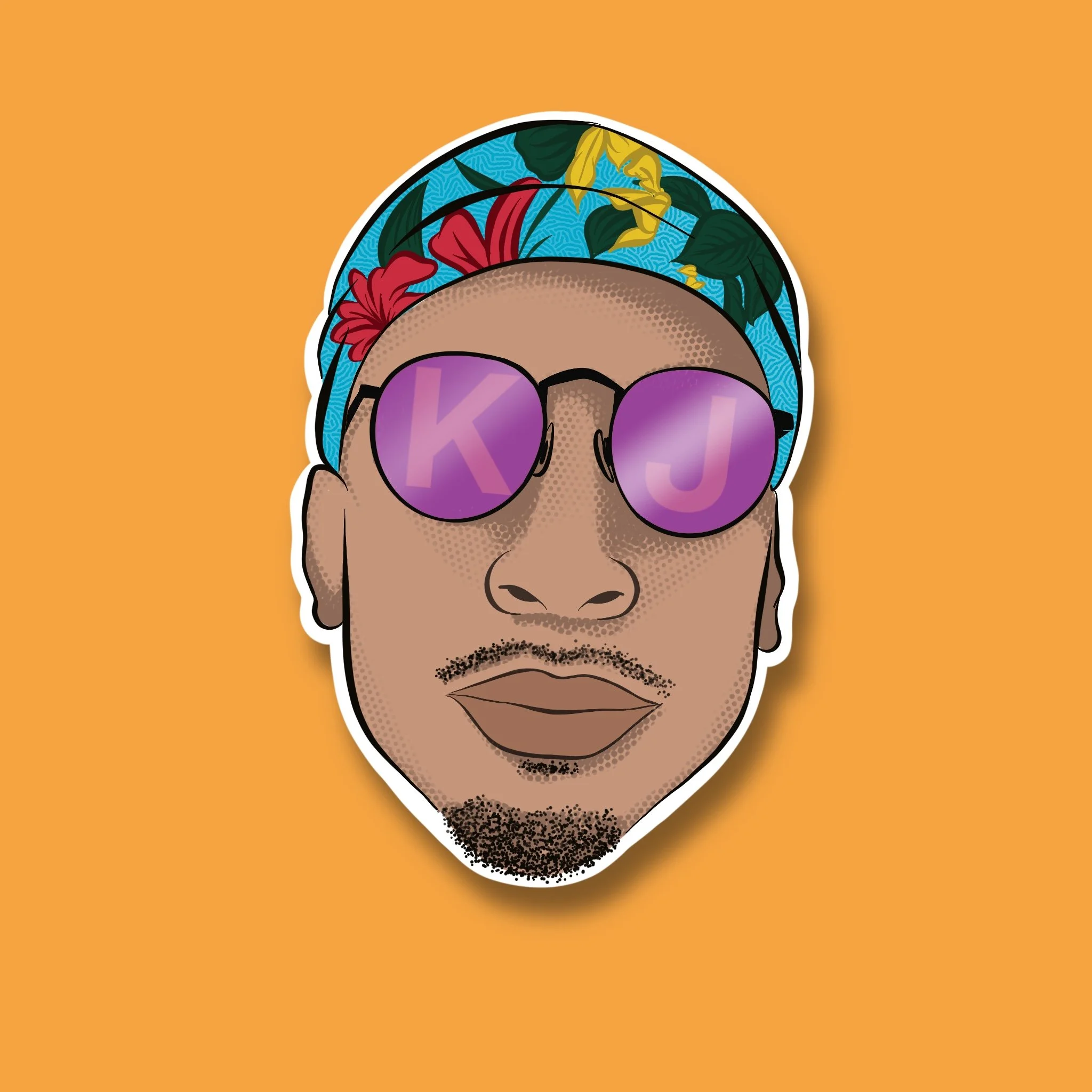 Man with a floral bandana with purple sun glasses on an orange background

Logo design for a SoCal local musician to showcase his unique style.